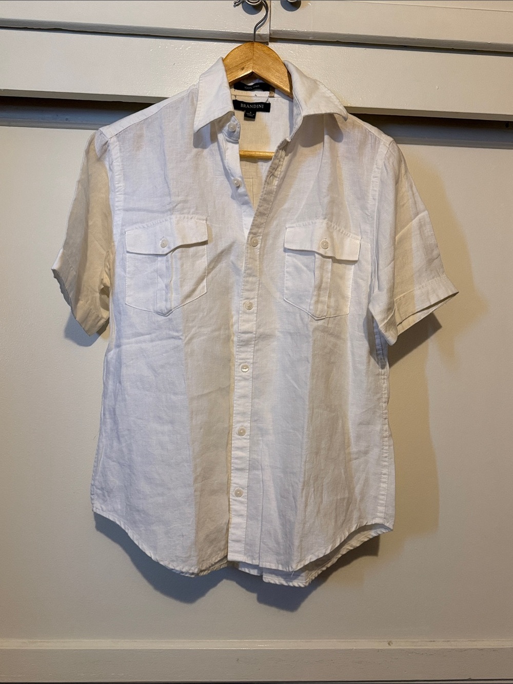 Brandini Linen Short-Sleeve Button-Down Shirt in White